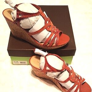 Kelly & Katie Orange Snake Skin Wedge Sandals